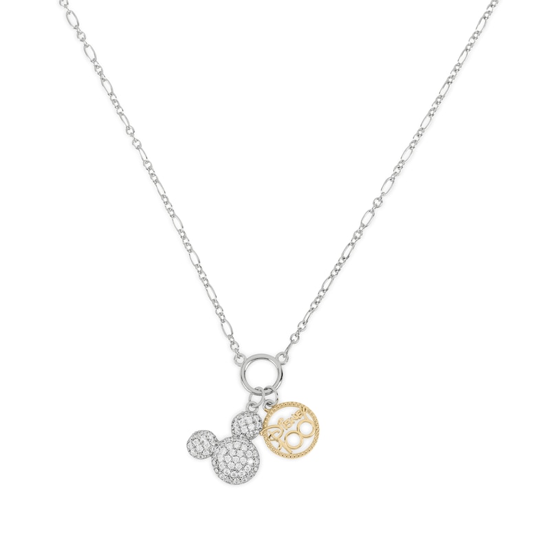 Disney 100 Sterling Silver & 18ct Gold Plated Cubic Zirconia Mickey Mouse Pendant Necklace