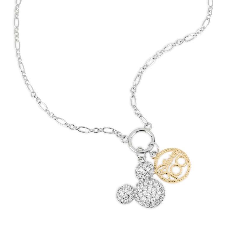 Disney 100 Sterling Silver & 18ct Gold Plated Cubic Zirconia Mickey Mouse Pendant Necklace