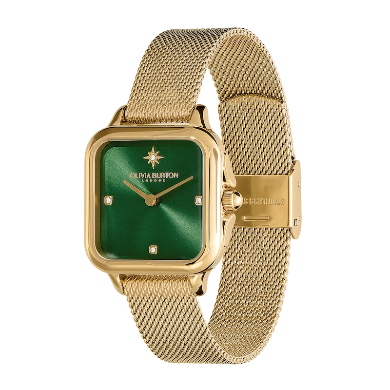 Olivia Burton 28mm Grosvenor Green Dial & Gold-Tone Mesh Strap Watch