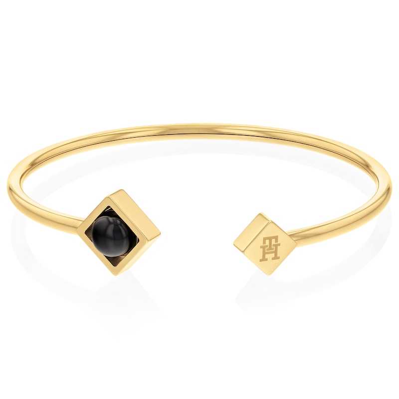Tommy Hilfiger Ladies' Gold Tone Onyx Stainless Steel Bangle