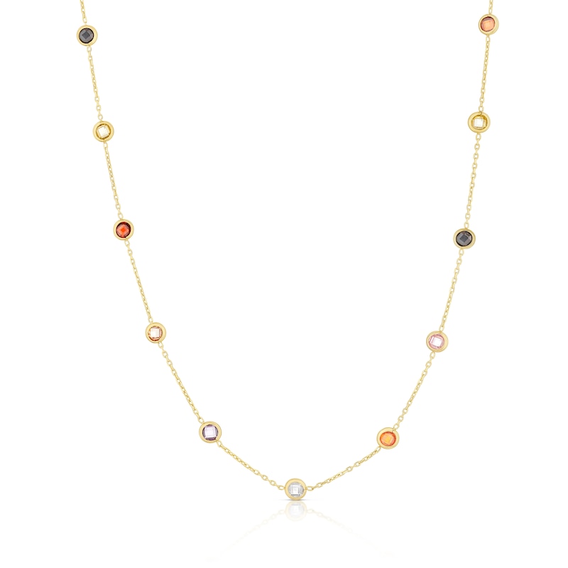 9ct Yellow Gold 16+1 Inch Multicoloured Cubic Zirconia Necklace