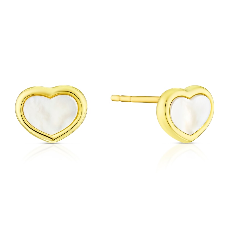 9ct Yellow Gold Mother Of Pearl Heart Stud Earrings