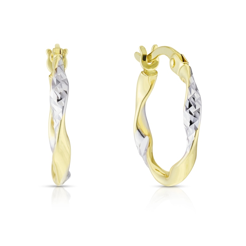 9ct Two Colour Gold Twisted Hoop Earrings