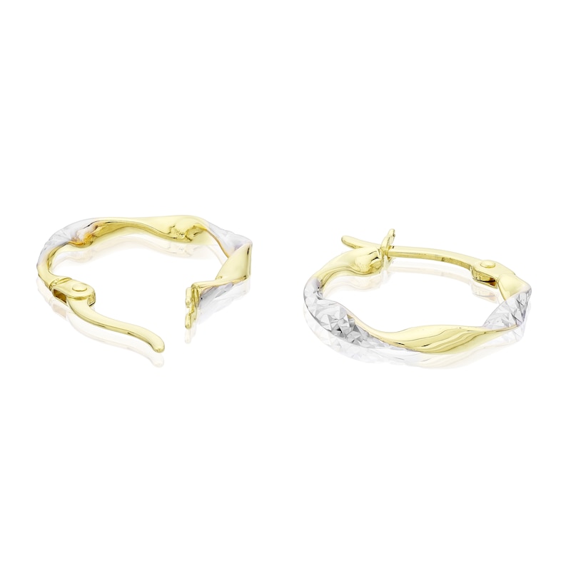 9ct Two Colour Gold Twisted Hoop Earrings