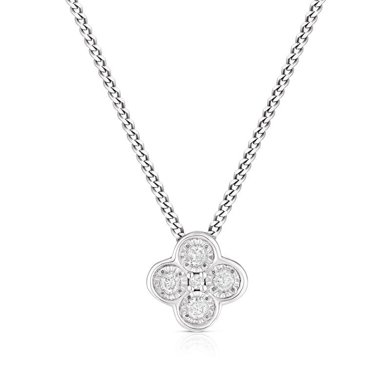 Sterling Silver Diamond Clover 18" Pendant Necklace