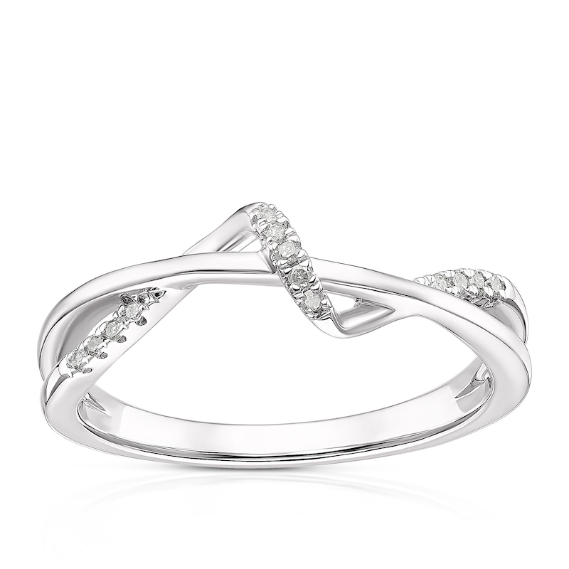 9ct White Gold Diamond Fancy Twist Loop Ring