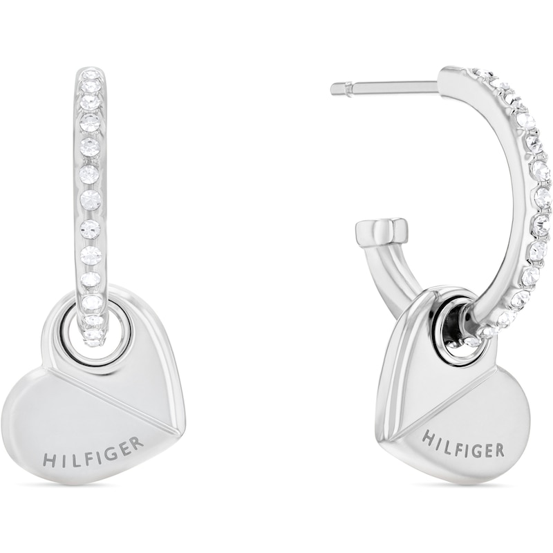 Tommy Hilfiger Ladies' Stainless Steel Heart Drop Hoop Earrings
