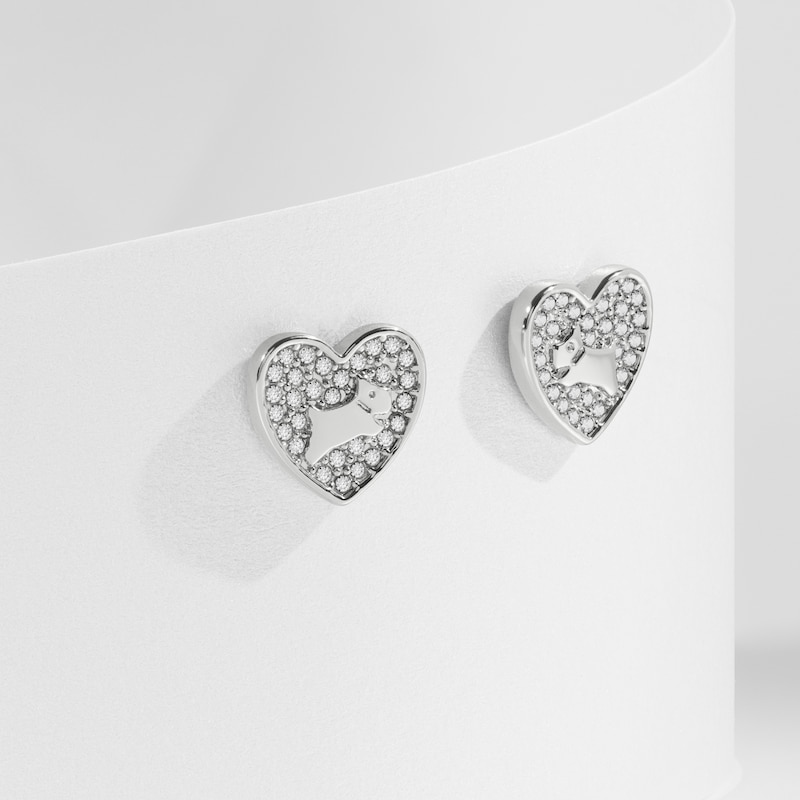 Radley Silver Tone Pavé Stone Set Heart Stud Earrings