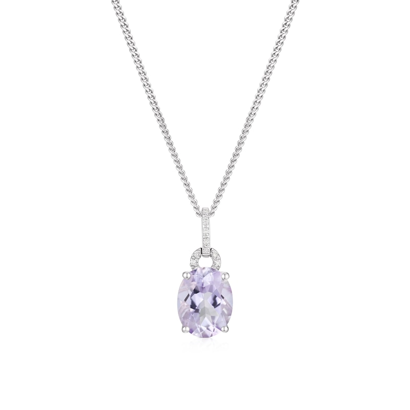 Sterling Silver Rose De France Amethyst & Diamond Pendant Necklace