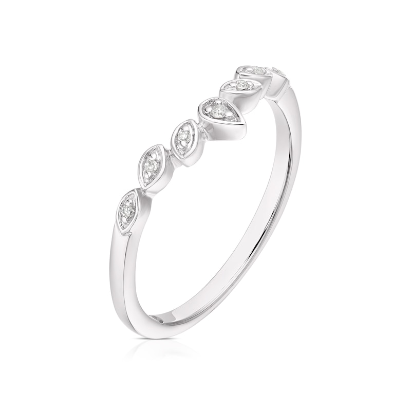 Emmy London 9ct White Gold Diamond Leaf Detail Ring