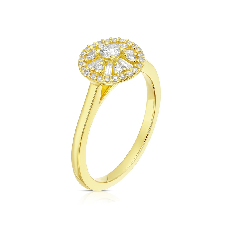 Emmy London 9ct Yellow Gold 0.33ct Diamond Round & Baguette Cluster Halo Ring