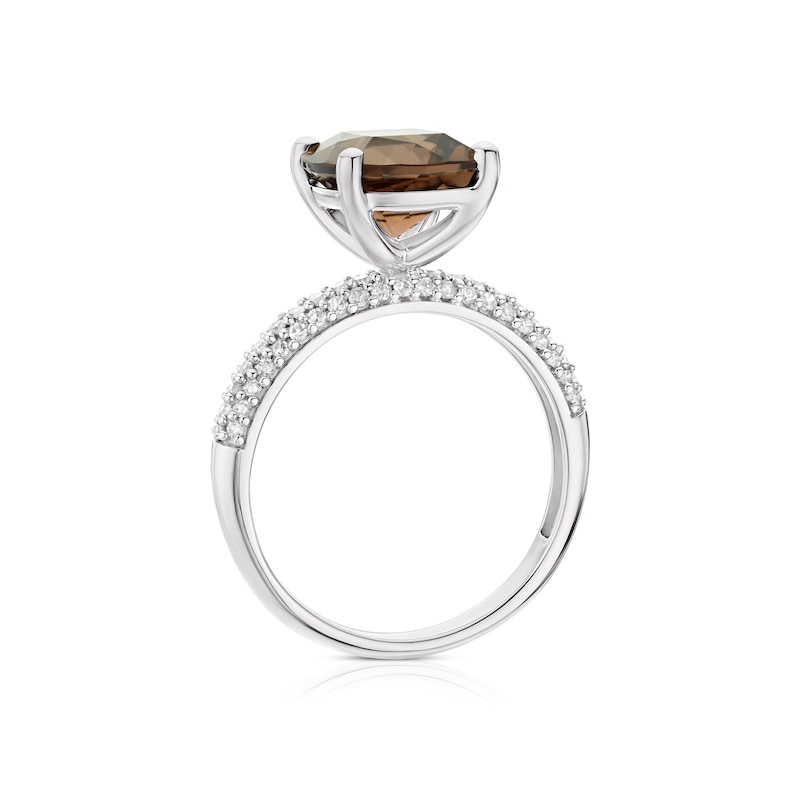 Emmy London 9ct White Gold 0.25ct Diamond & Smoky Quartz Solitaire Ring