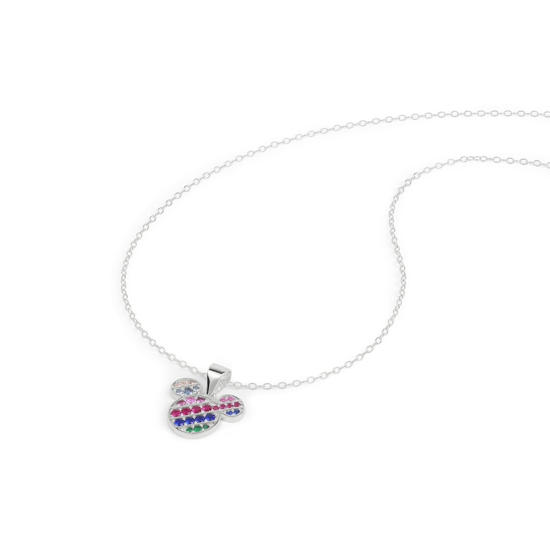 Disney Sterling Silver Diagonal Nano Rainbow CZ Pendant 18" Necklace