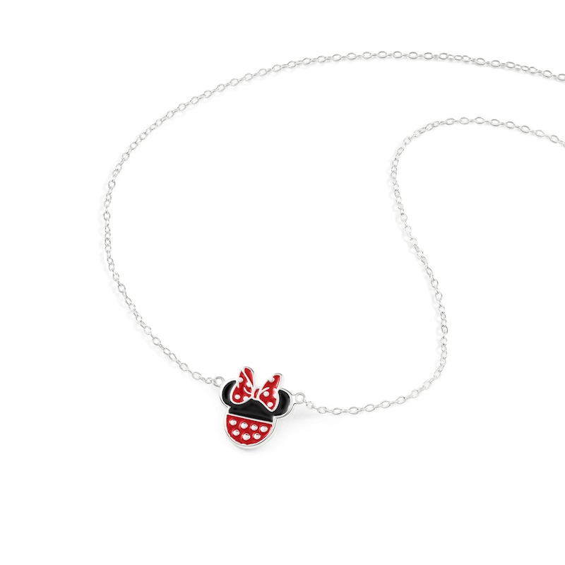 Disney Sterling Silver Minnie Mouse Enamel Pendant Necklace