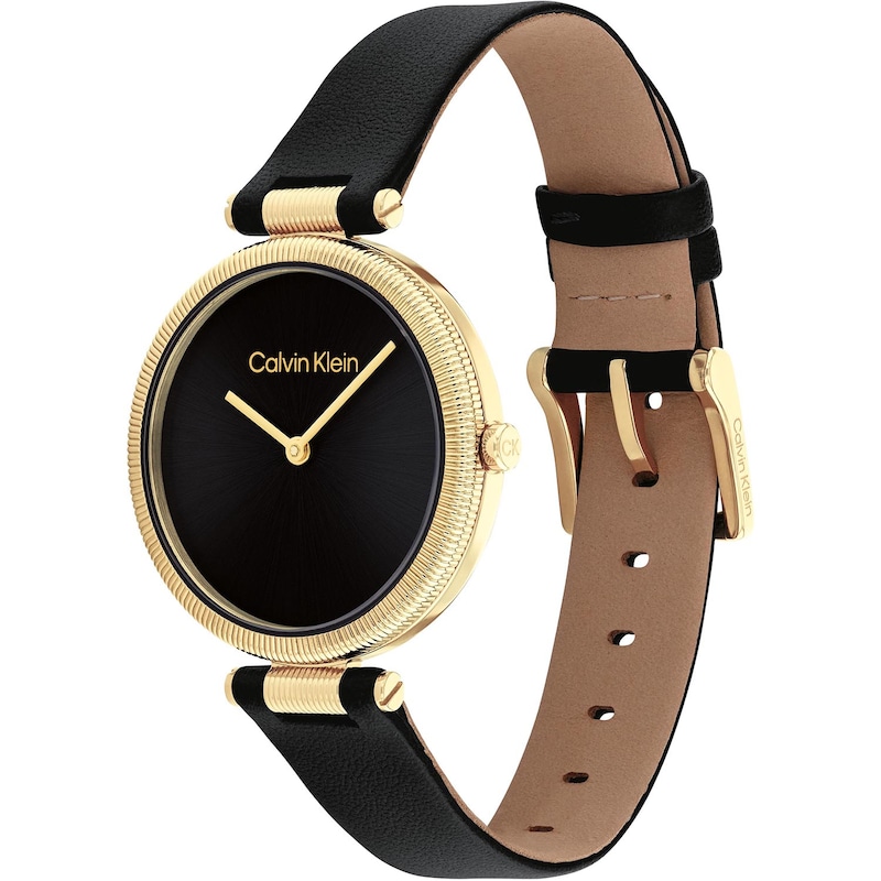 Calvin Klein Ladies' Black Dial Black Leather Strap Watch