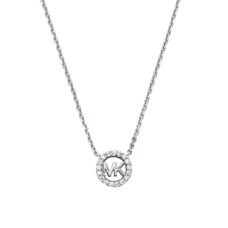 Michael Kors Kors Ladies' Sterling Silver Rhodium Plated Logo Pendant Necklace