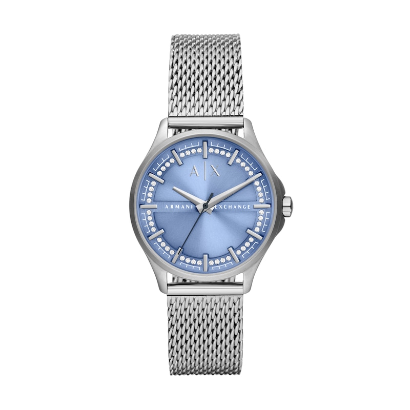 Armani Exchange Ladies' Blue Dial Stainless Steel Mesh Strap Watch