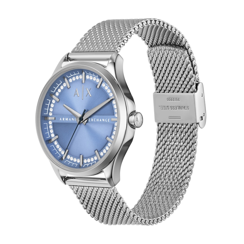 Armani Exchange Ladies' Blue Dial Stainless Steel Mesh Strap Watch
