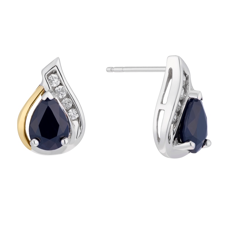 Silver & 9ct Yellow Gold Teardrop Sapphire Stud Earrings