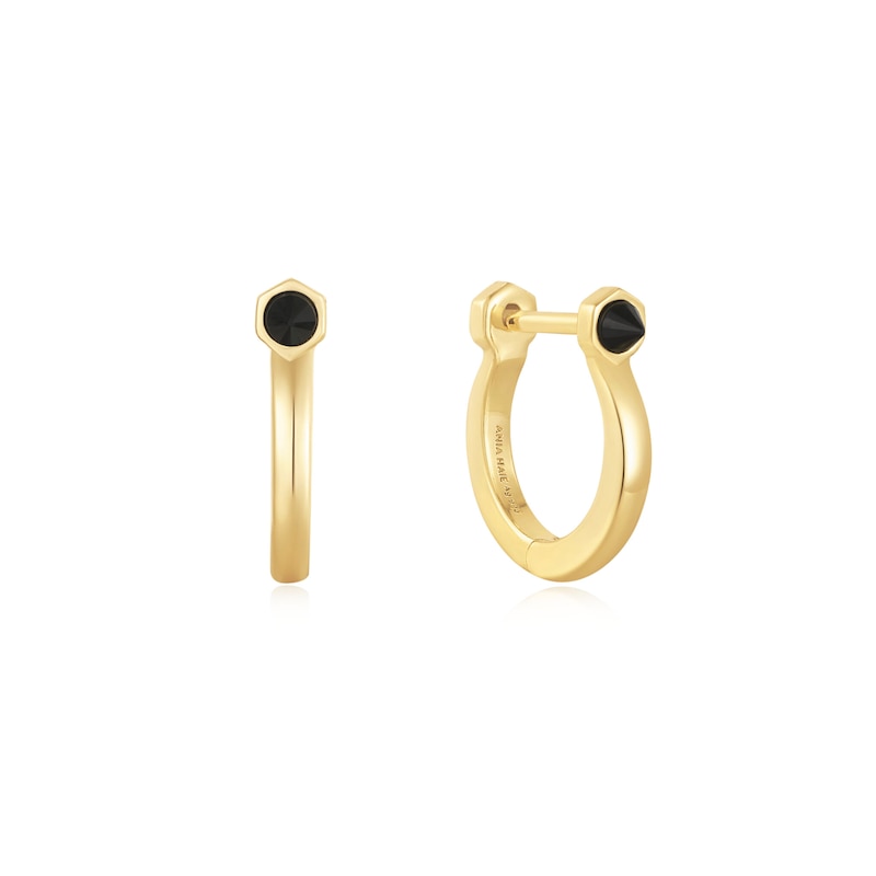 Anie Haie 14ct Gold Plated Black Agate Huggie Hoop Earrings