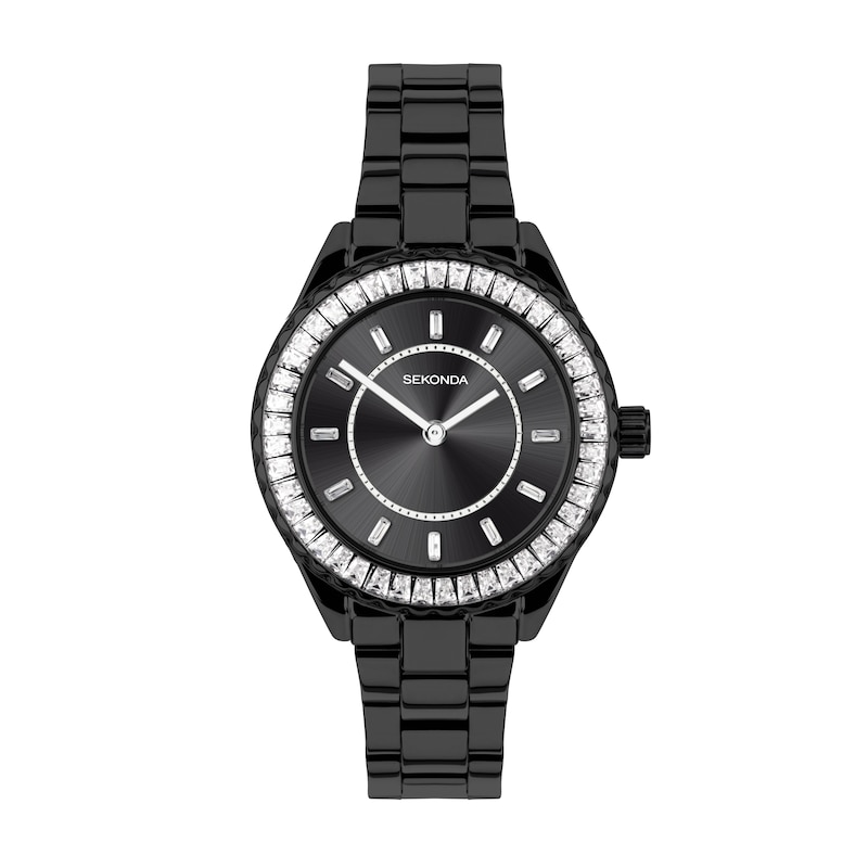 Sekonda Margot Ladies' Stone Set Bezel Black IP Stainless Steel Bracelet Watch