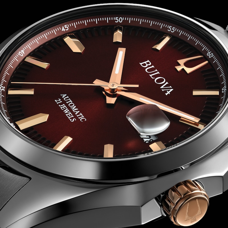 Bulova Surveyor Men's Burgundy Dial Stainless Steel Bracelet Watch