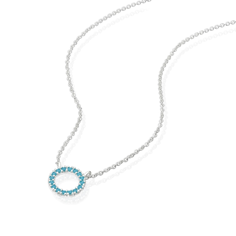 Sterling Silver Turquoise Crystal Circle 16+2 Inch Necklace