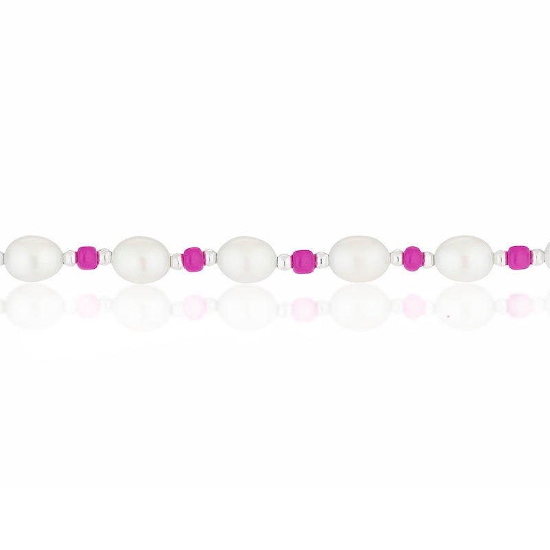 Sterling Silver Freshwater Pearl & Pink Beaded 6.5+1 Inch Bracelet