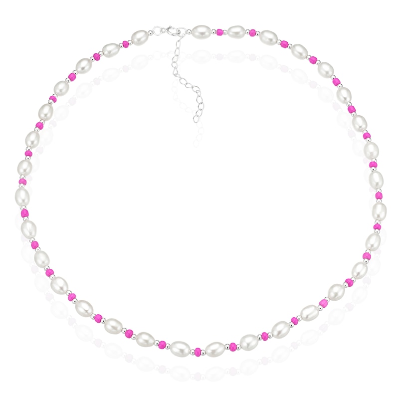 Sterling Silver Freshwater Pearl & Pink Beaded 16+2 Inch Necklace