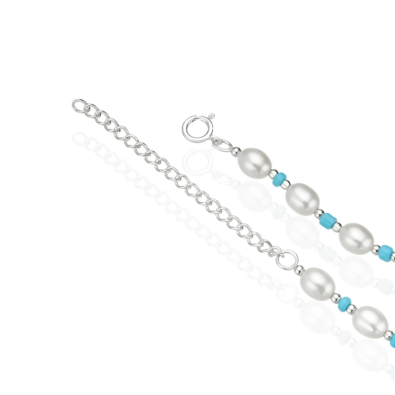 Sterling Silver Freshwater Pearl & Blue Beaded 16+2 Inch Necklace