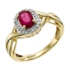 Thumbnail Image 1 of 9ct Yellow Gold Oval Treated Ruby & 0.11ct Diamond Ring