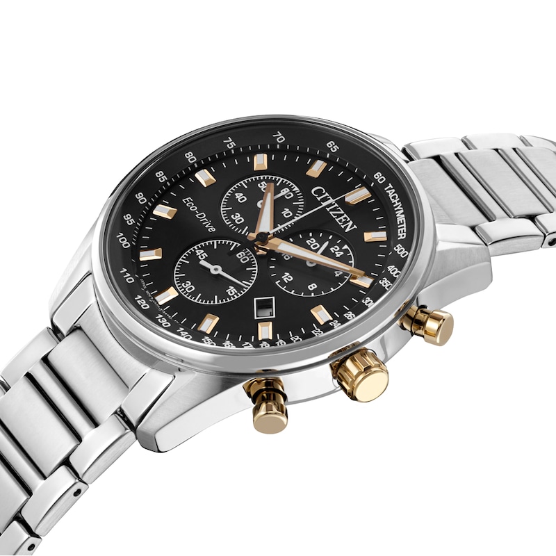 Citizen Eco-Drive Men's Stainless Steel Chronograph Black Dial Watch