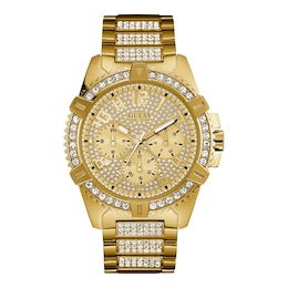 Guess Men's Crystal Dial Gold Tone Stone Set Bracelet Watch