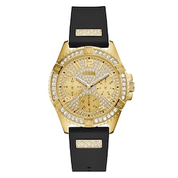 Guess Ladies' Crystal Dial Black Silicone Strap Watch