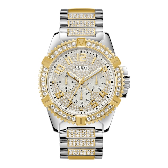 Guess Mens Crystal Set Dial Two Tone Bracelet Watch
