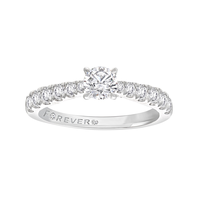 Main Image 1 of Engagement Ring The Forever Diamond Platinum Solitaire Shoulder Detail 1ct Diamond Ring