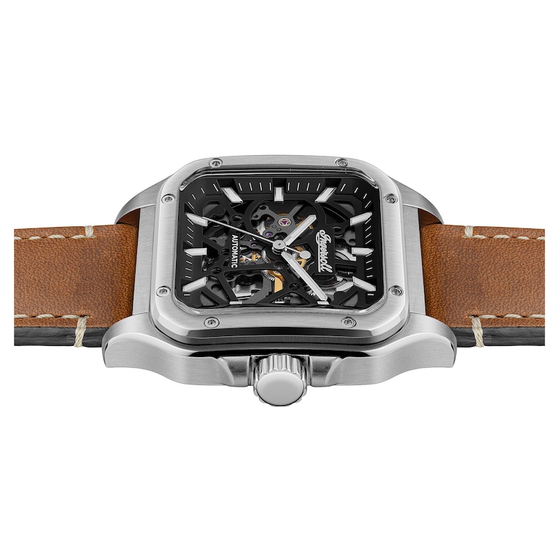 Main Image 3 of Ingersoll Men's Automatic Black Square Skeleton Dial Brown Leather Strap Watch