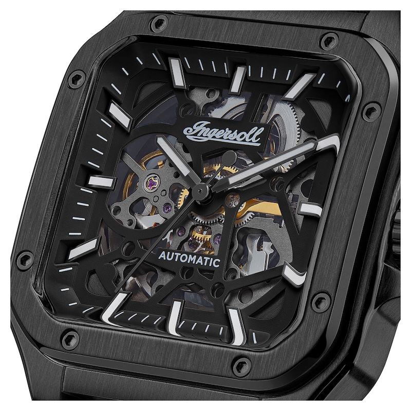 Main Image 2 of Ingersoll Men's Automatic Black Square Skeleton Dial Black Leather Strap Watch