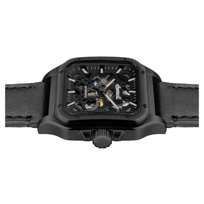 Main Image 3 of Ingersoll Men's Automatic Black Square Skeleton Dial Black Leather Strap Watch