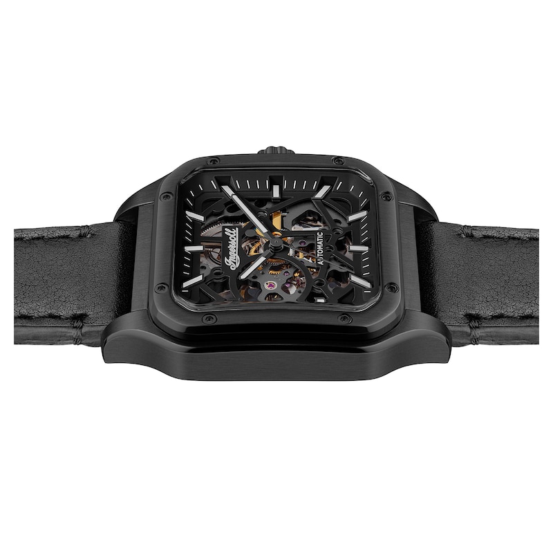 Main Image 4 of Ingersoll Men's Automatic Black Square Skeleton Dial Black Leather Strap Watch
