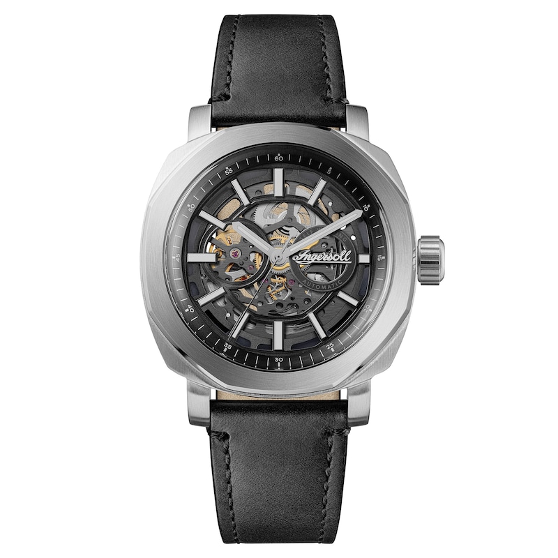 Main Image 1 of Ingersoll Outrider Men's Automatic Black Skeleton Dial Black Leather Strap Watch