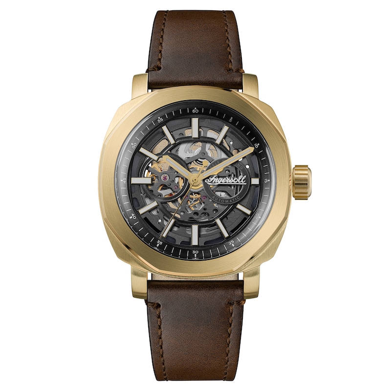 Main Image 1 of Ingersoll Outrider Men's Automatic Black Skeleton Dial Brown Leather Strap Watch