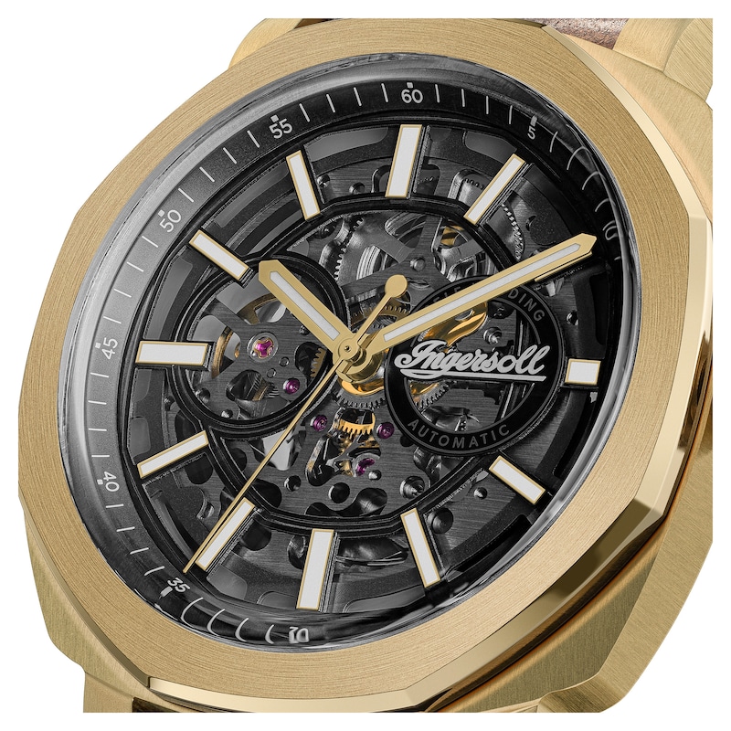 Main Image 2 of Ingersoll Outrider Men's Automatic Black Skeleton Dial Brown Leather Strap Watch