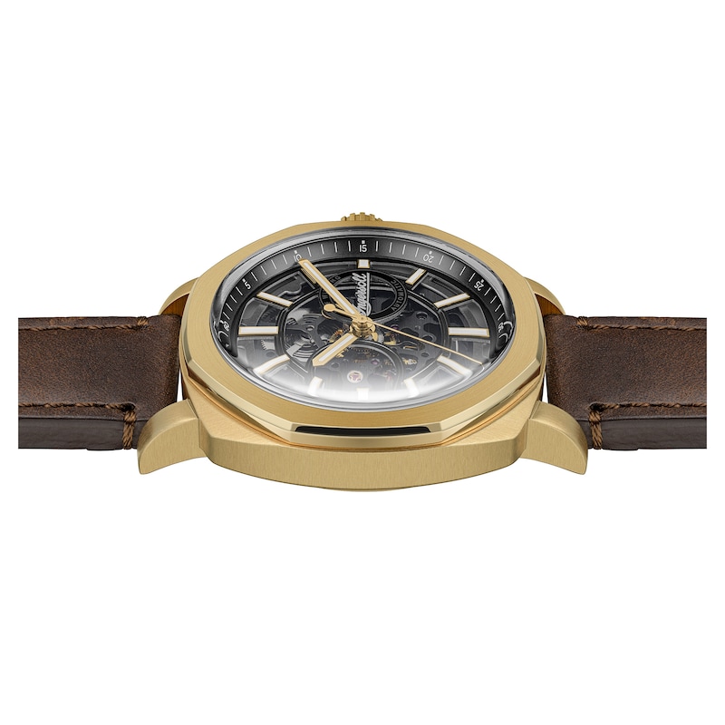 Main Image 4 of Ingersoll Outrider Men's Automatic Black Skeleton Dial Brown Leather Strap Watch