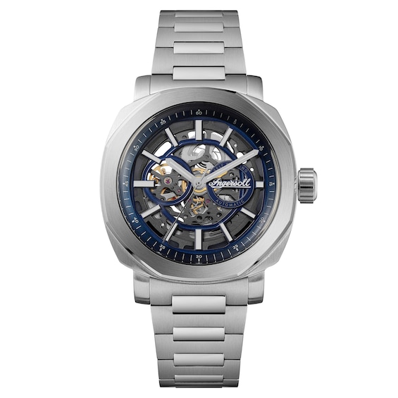 Ingersoll Outrider Mens Automatic Blue Skeleton Dial Stainless Steel Bracelet Watch