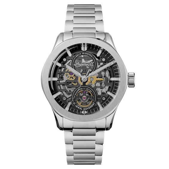 Ingersoll Bronc Mens Automatic Black Skeleton Dial Stainless
