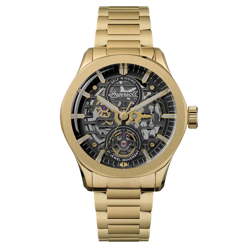 Main Image 1 of Ingersoll Bronc Men's Automatic Black Skeleton Dial Gold Tone Stainless Steel Watch