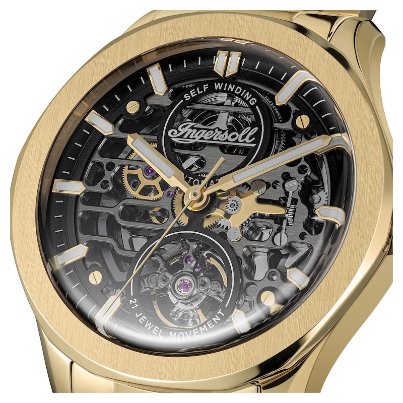 Main Image 2 of Ingersoll Bronc Men's Automatic Black Skeleton Dial Gold Tone Stainless Steel Watch