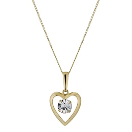 9ct Yellow Gold 16" Heart Cubic Zirconia Pendant