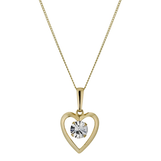 9ct Yellow Gold 16 Heart Cubic Zirconia Pendant